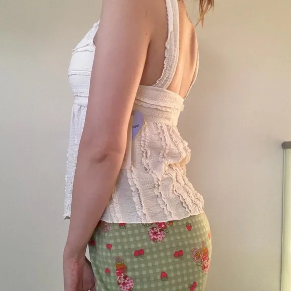 Women’s Cream Textured Babydoll Tank Top - Picture 3 of 4